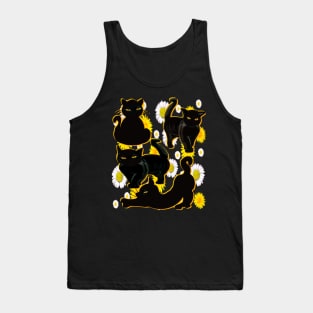 Cat silhouette on top of wildflowers feelings pattern black cats  among dandelions And daisies floral bright flowers Tank Top